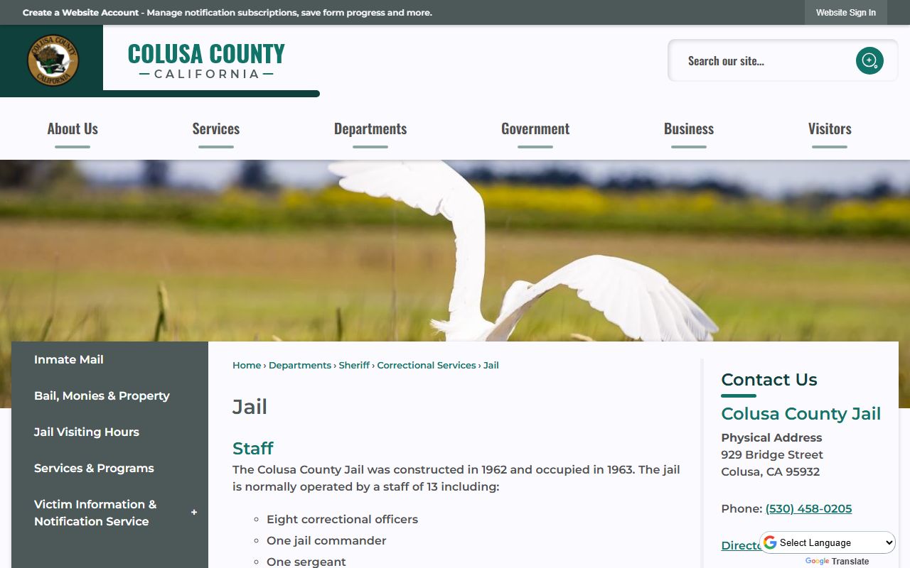 Colusa County Jail inmate population capacity page