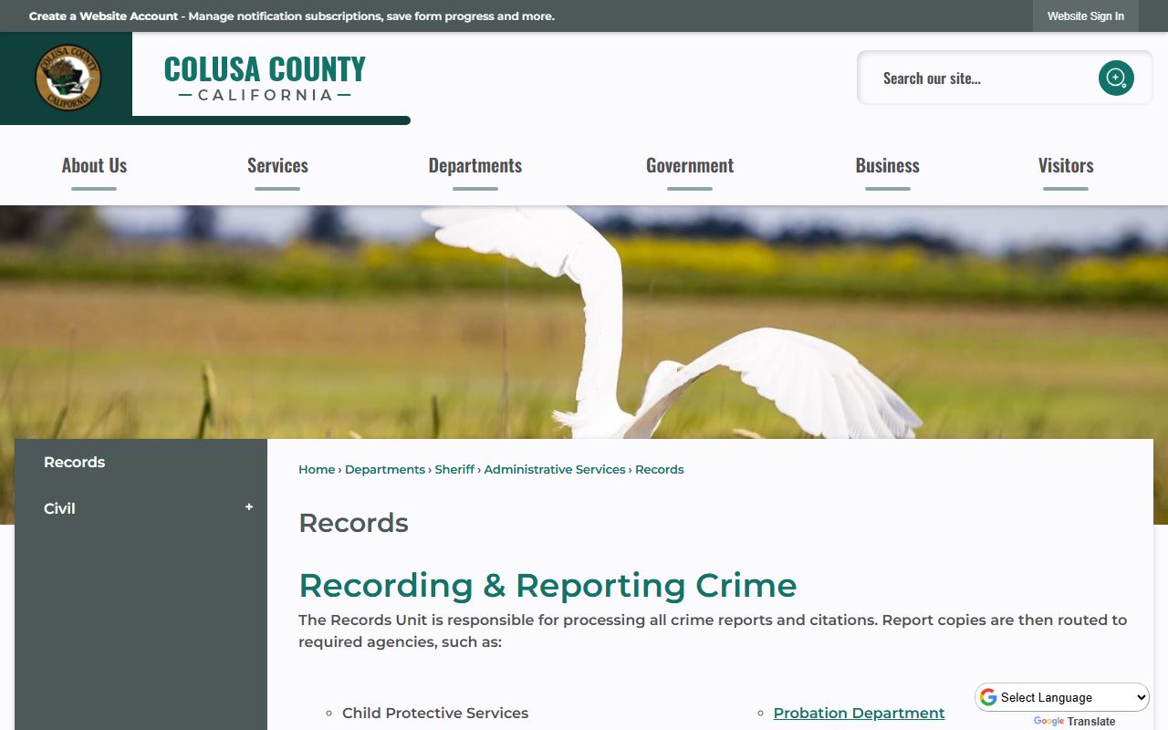 Colusa County sheriff records unit booking photo request channel